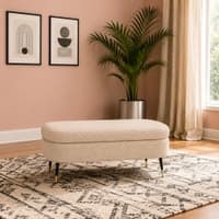 Doe Buck Luxury Boucle Storage Bench in Beige Colour with Gold Tipped Legs