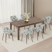 Atlas Solid Wood 6 Seater Dining Table with 6 Rochelle Lounge Chair