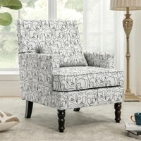 Lark Printed Human Canvas Fabric Lounge Chair in White Colour