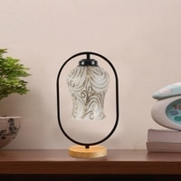 Devansh Multicolor Glass Wooden & Iron  Table Lamp -17 Inch Height  -Apl