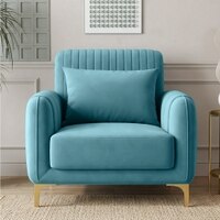 Monly Velvet 1 Seater Sofa Aqua Blue Color