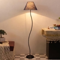 Piper Blue Natural Fiber Floor Lamp with Black Iron Base