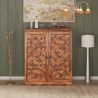 Parquet Sheesham Wood Bar Cabinet In Teak Finish