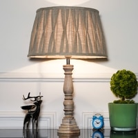 Hatton hand crafted Solid wood distress white finish table lamp With Natural Linen Shade