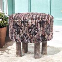 Morgan Solid Wood Pouf Stool in Black Diamond Jackard fabric