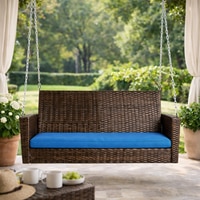 Carry Bird Wicker Patio Furniture Outdoor Balcony Swings In Brown And Blue Colour