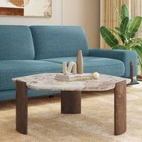 Kanso Hexagon Toronto Marble And Solid Wood Coffee Table In Danish Walnut Finish