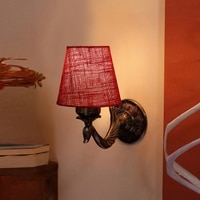 Devansh Metal Electric Wall Light in Antique Gold Colour with Maroon Shade Count of 1 Light