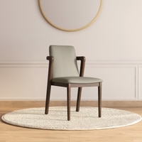 Harper Solid Wood Single Dining Chair In Danish Finish with Taupe Leatherette Colour