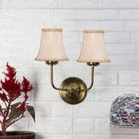 Devansh Dual Gold Metal  Wallmounted Lamp With Beige Jute  Shade