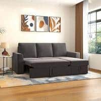 Kowloon Sectional Sofa Cum Bed with Storage Colour Urban grey premium chenille