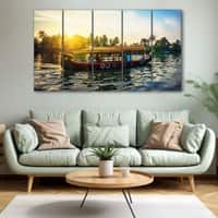 The Castle Decor Kerala Boat Wall Painting Wooden Framed 27x48 Inch (Style 2)