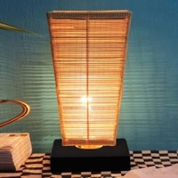 Khari Beige Bamboo Shade Table Lamp with Black Iron Base