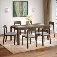 Atlas Crest Storage Solid Wood 6 Seater Dining Table With 6  Clarke Dining Chairs (Finish : Danish Walnut, Chair Colour : Vapour Grey)