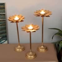 Six Flower Tealight Set Of 3 In Gold Colour