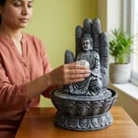 Water Fountain Serenity Palm Buddha Water Fountain in LED Crystal Ball in Black Colour
