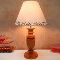 Hawley Brown Handmade Ethenic wooden Table lamp in Trophy design with Handpainted Border on Beige fabric shade