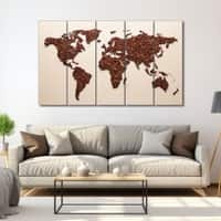 The Castle Decor World Map Wall Art Design 7 Wooden Framed 27x48 Inch