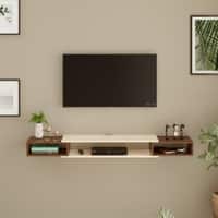 BLUEWUD Toska Engineering Wood Wall Mount TV Entertainment Unit Set Top Box Stand/TV Cabinet Panels with Shelves for Books & D�cor Display Unit, Ideal for 42� (Toska Large, Brown Maple & Beige)