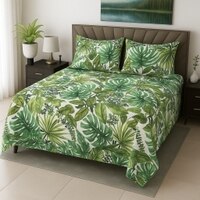 Bryn Green Floral 400 TC Cotton Flat Super King Size Bedsheet with 2 Pillow Covers – Threads