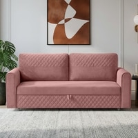 Baruna 3 Seater Velvet Pull Out Sofa Cum Bed with Storage In Peach Color