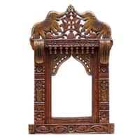 Desert Art Solid Wood Elephant Jharokha Wall Frame 36 Inch in Copper Colour