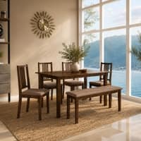 Monterey 6 Seater Dining Set with 1 Bench and 4 Chairs (Rubberwood, Dark Cappuccino Finish)