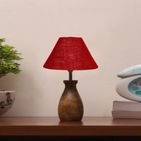 Devansh Maroon Jute Table Lamp With G Wood Natural Base (10X12.5 Inches)-34