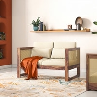 Korai Plus Two seater sofa -Finish -Teak,Fabric - Macadamia Brown Hopsack weave