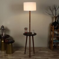 Ocean White Cotton Floor Lamp with Solid Wood