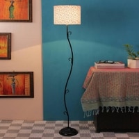 Iole Multicolour Fabric Floor Lamp with Black Iron Base