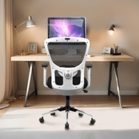 Kepler Brooks Mid Back Office Chair | 2 Years Warranty | Chair for Office Work at Home, Ergonomic Chair, Diwali Gifts, 2D Adjustable Arms, Headrest & Lumbar Support, Multi Synchro Lock (Zeus, White)