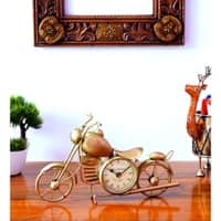 Desert Art Metal Handpainted Golden Bike Table Clock Showpiece