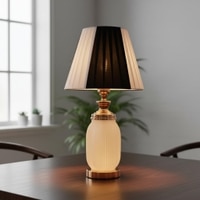 ELARE Glass Table LED Lamp Royal Brass Antique Finish Diamond Cut Glass Warm White Lampshade