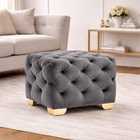 Doe Buck Damira Upholstered Velvet Tufted Ottoman in Grey Colour with Gold Base