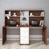 Natsu Twin Home Office Table Walnut and Frosty White