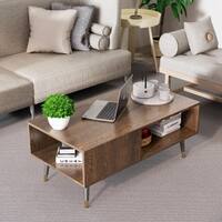 Hexa Engineered Wood Modern Coffee Table With Golden Metal Legs In Flower Wenge