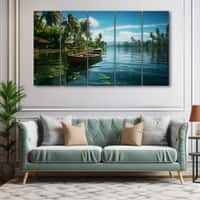 The Castle Decor Kerala Boat Wall Painting Wooden Framed 27x48 Inch (Style 4)