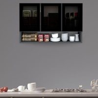 Aluminium Black Profile 4 Tinted Glass Handless Shutter  In Slate Grey Finish