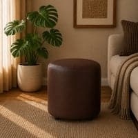 Doe Buck Mary Leather Round Ottoman Stool in Brown Colour