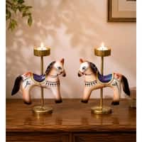 Desert Art Metal Handpainted Horse Tealight Holder Set of 2