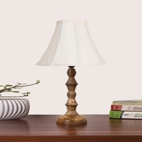 Devansh Off-White Cotton Vintage  Lamp With Wood Base  (12X12X17)