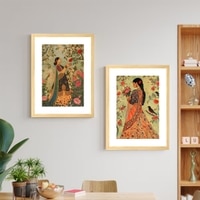 Mughal Women Flower Garden Set of 2 Framed Posters Wall Art 45x60 cm