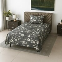 Dark Chocolate Floral 210 TC Mix Cotton Flat Single Bed Size Bedsheet With 1 Pillow Cover From Threads