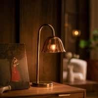 Lior Handicrafted Table Lamp in Antique Silver Brass finish and Amber Colour