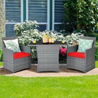 Carry Bird Wicker Patio Furniture Outdoor Balcony Chairs In Grey And Red Colour