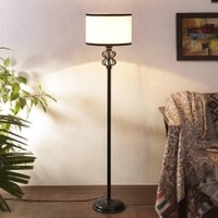 Amber Multicolour Fabric Floor Lamp with Black Iron Base
