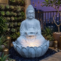 Grey Fiber Glass Lotus Buddha Indoor Water Fountain