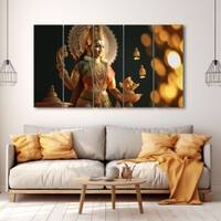 The Castle Decor Goddess Laxmi Wall Painting Wooden Framed 27x48 Inch (Style 1)