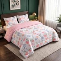 White Floral 4 Pcs Comforter set with Queen size bedsheet + 2 Pillow covers